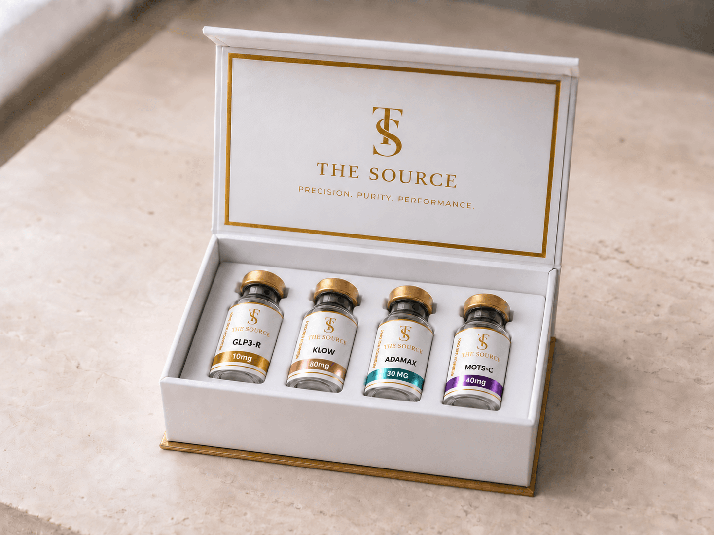 The open Foundations Kit containing GLP3-R, KLOW, Adamax and MOTS-C